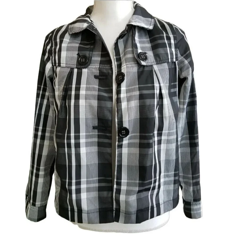 Vtg United Colors Of Benetton Girls Sz XL Jacket Black & White Plaid 90s Shacket